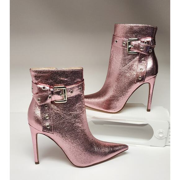 CHASE AND CHLOE Adonis-3 Buckle Pointed Toe Bootie Metallic Pink Size US 6 - Picture 1 of 15